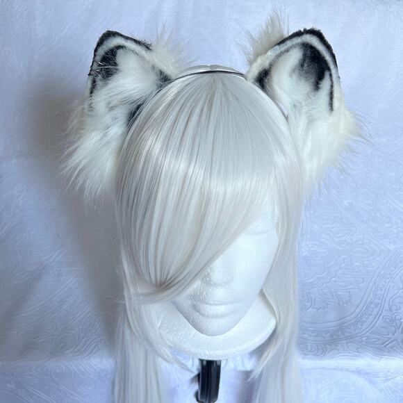 Snow Leopard Cat Black White Ears Headband Cosplay Furry Fursuit Costume - Picture 4 of 5
